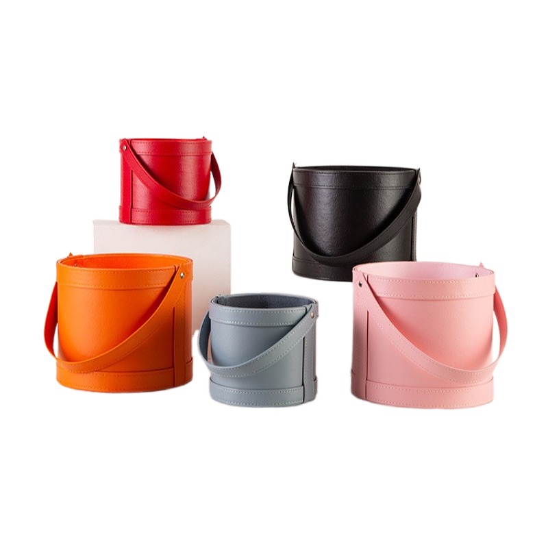 Florist Supply Buckets - صندوق هدايا جلدي دائري محمول لتغليف