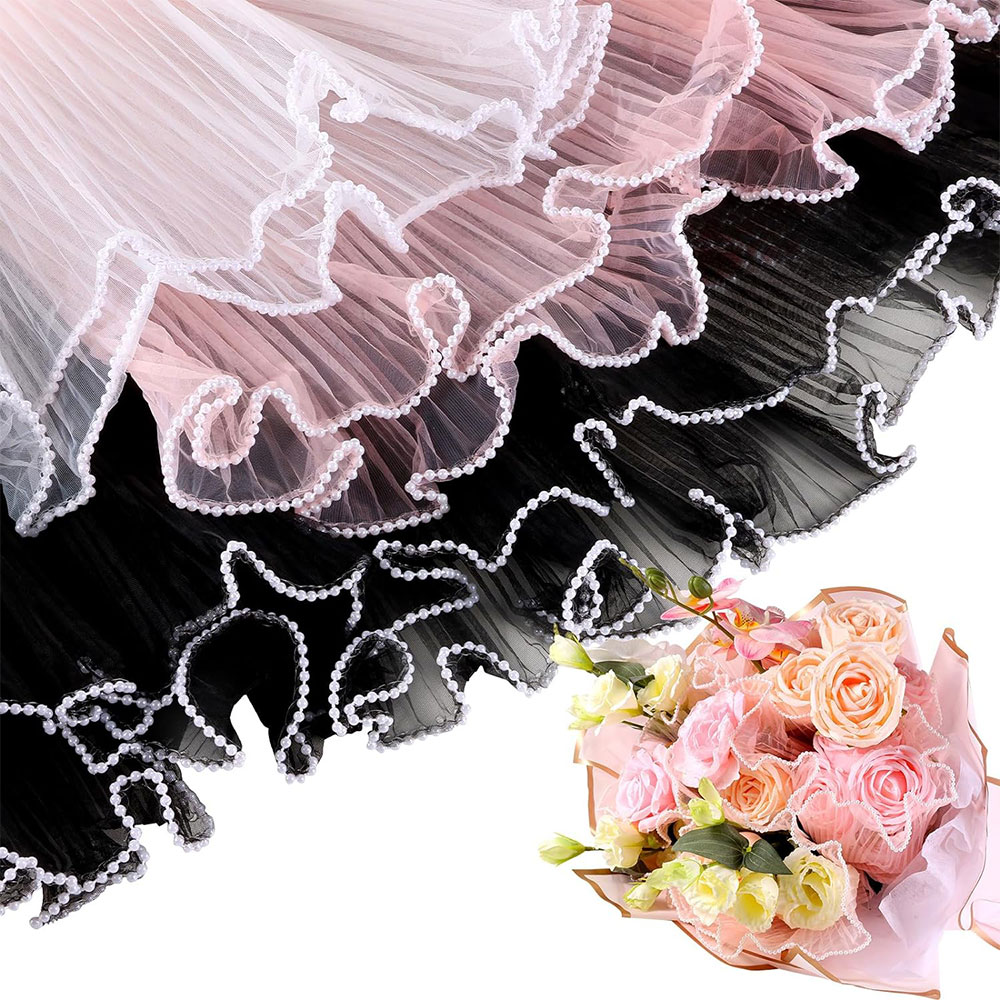 Florist Flower Supply - 28cmX3.8Yds زهرة ورق التغليف اللؤلؤ موجة